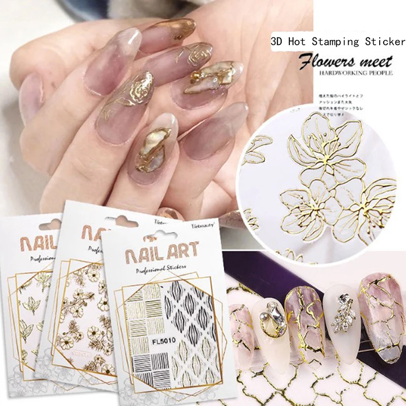 1 Pcs 3D Nail Stickers Gold Black Linear Sticker Transfer Adhesive Decoration Design | Красота и здоровье