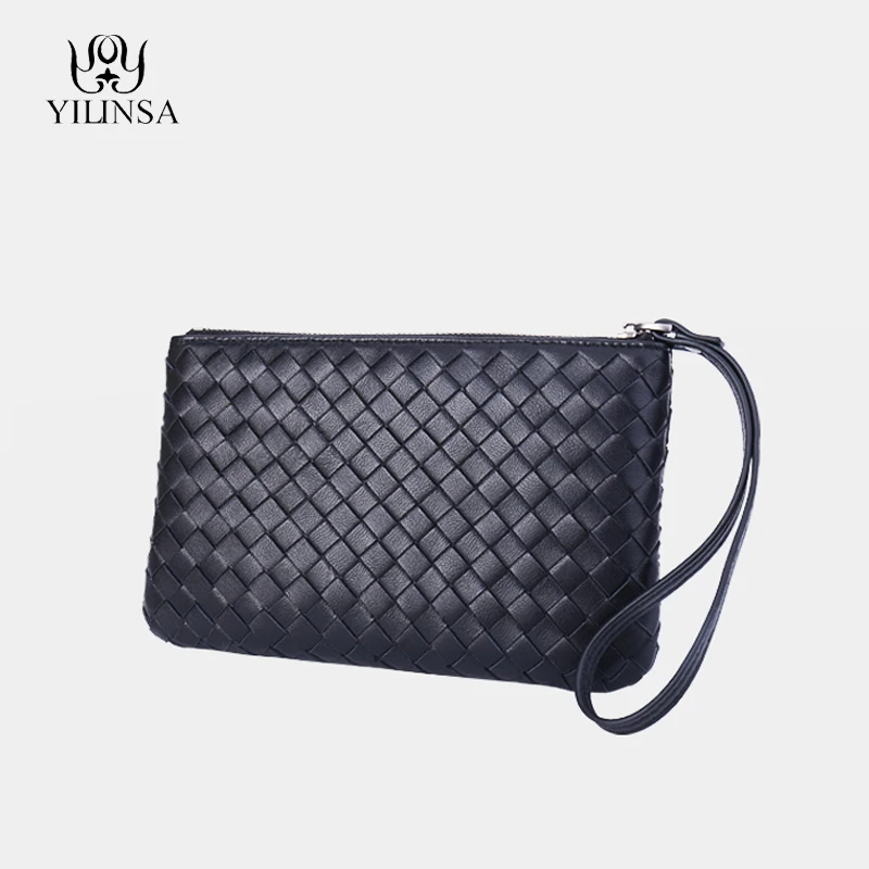 

Дизайнерские женские кошельки YILINSA 100% из овечьей кожи, кошелек, модная плетеная многофункциональная Высококачественная однотонная сумка