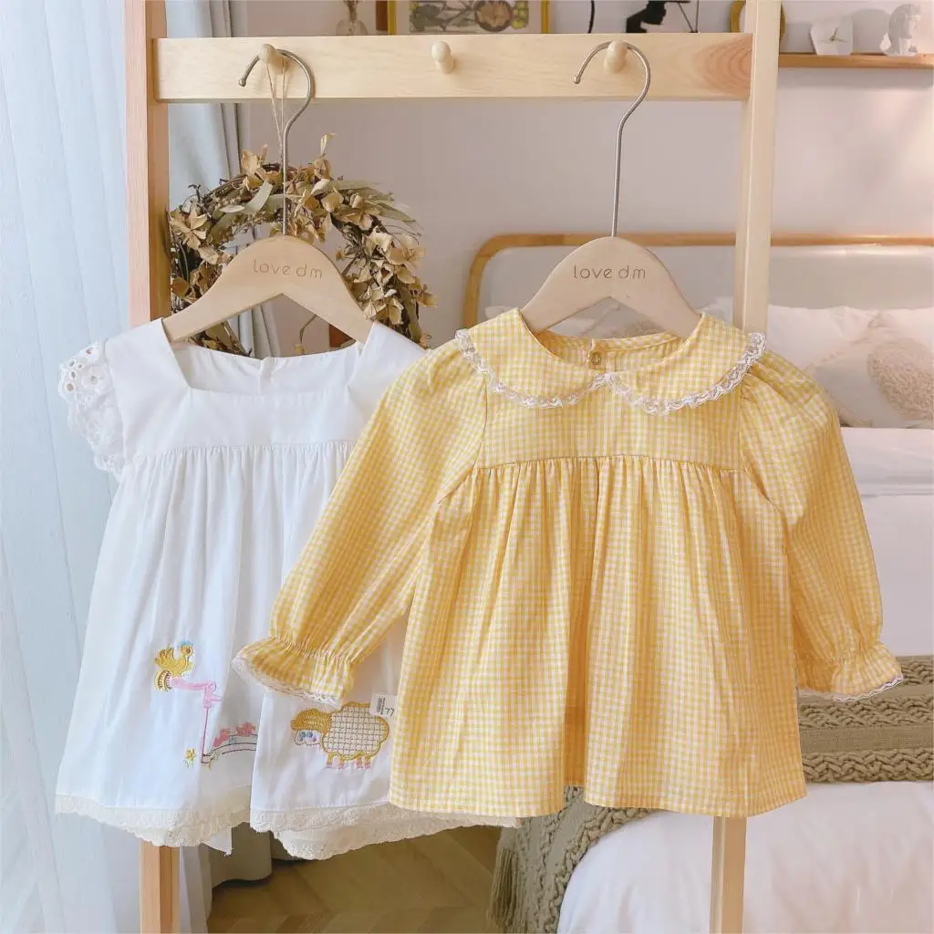 

Autumn 2pcs Children Spanish Lotia Dresses Girls Embroidery Animal Yellow Frock with White Vest Toddler Spain Long Sleeve Dress