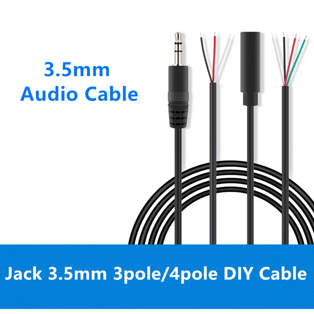 

3.5mm 3-Pole 4-Pole Jack DIY Earphone Cable Headphone Repair Replacement Wire Cord DIY 0.3m 1m