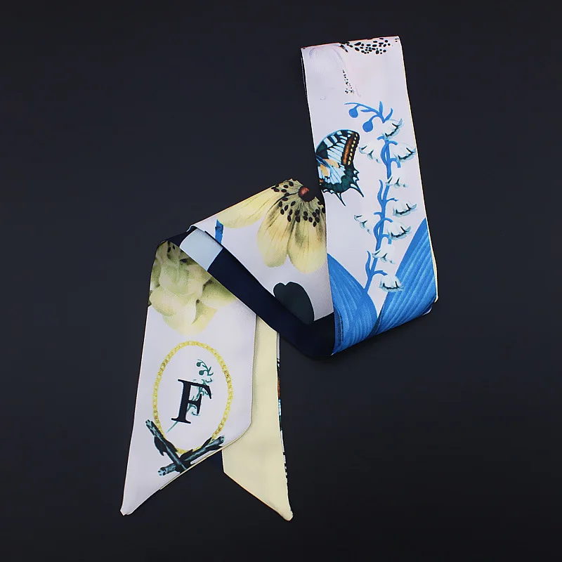 Длинная узкая полоска F с буквами цветы пчелы Бабочка шелковый шарф Женская