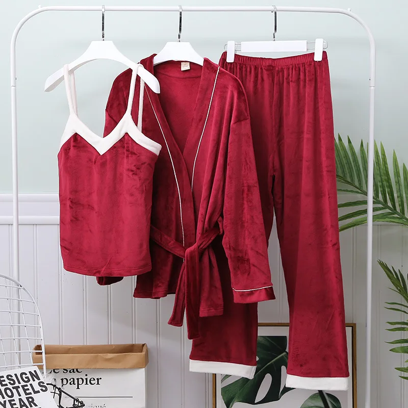 Новинка Женский бархатный комплект из 3 предметов Элегантная пижама Осенний