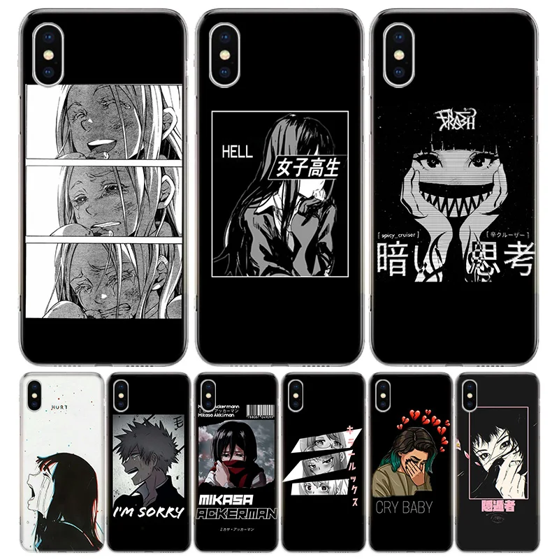 

Sad Japanese Anime Aesthetic Silicon Call Phone Case For Apple iPhone 11 13 Pro Max 12 Mini 7 Plus 6 X XR XS 8 6S SE 5S + Cover