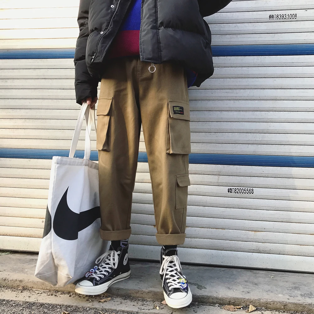 LAPPSTER Men Streetwear Cargo Pants Mens Overalls Hip Hop Joggers Thick Winter Sweatpants Male Harem Fashoins Track Pants - Цвет: Khaki