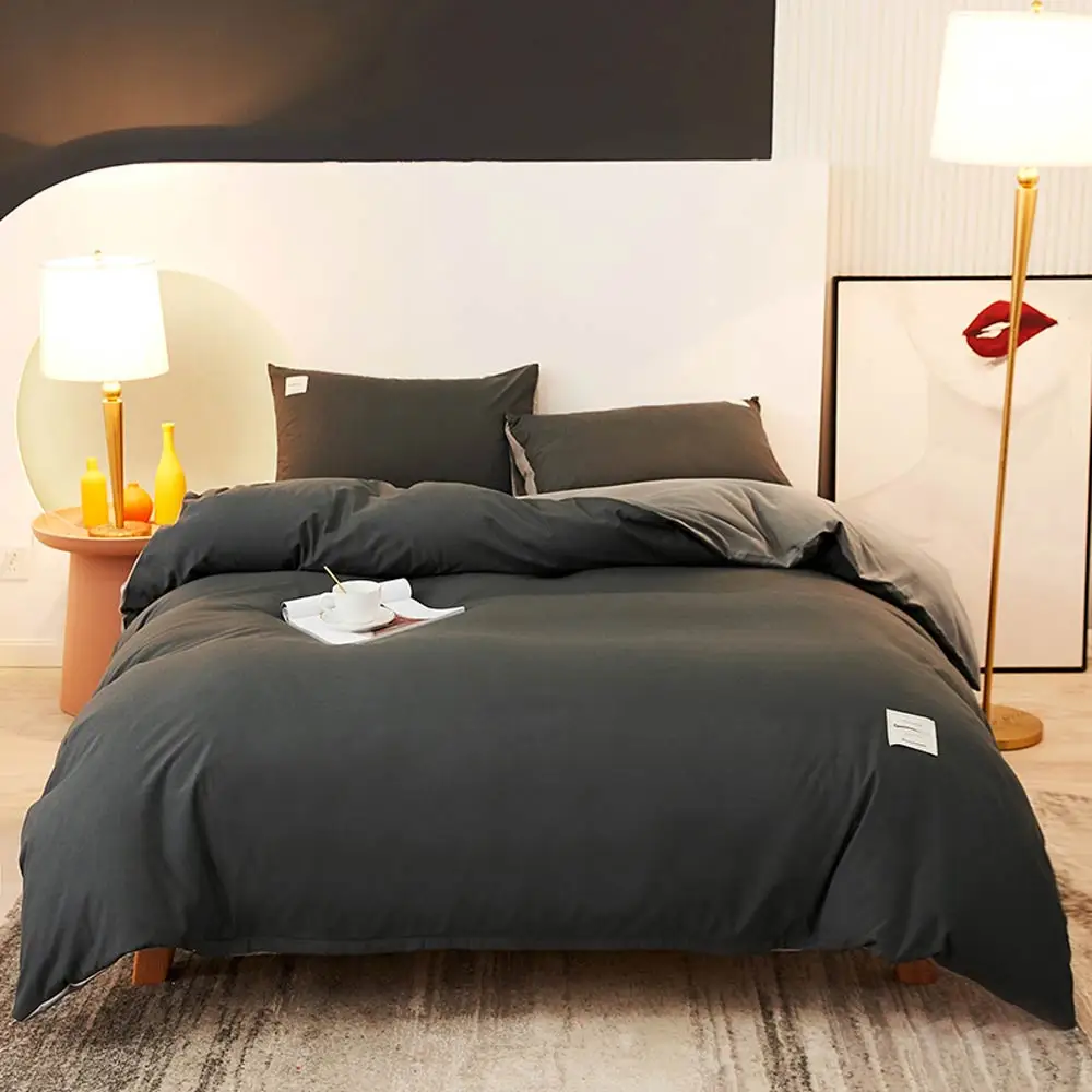 

Papa&Mima Dark Grey Japanese Solid Polyester Fabric Bedlinens Twin Queen King Size Sheet Bedding Set Duvet Cover Pillowcases