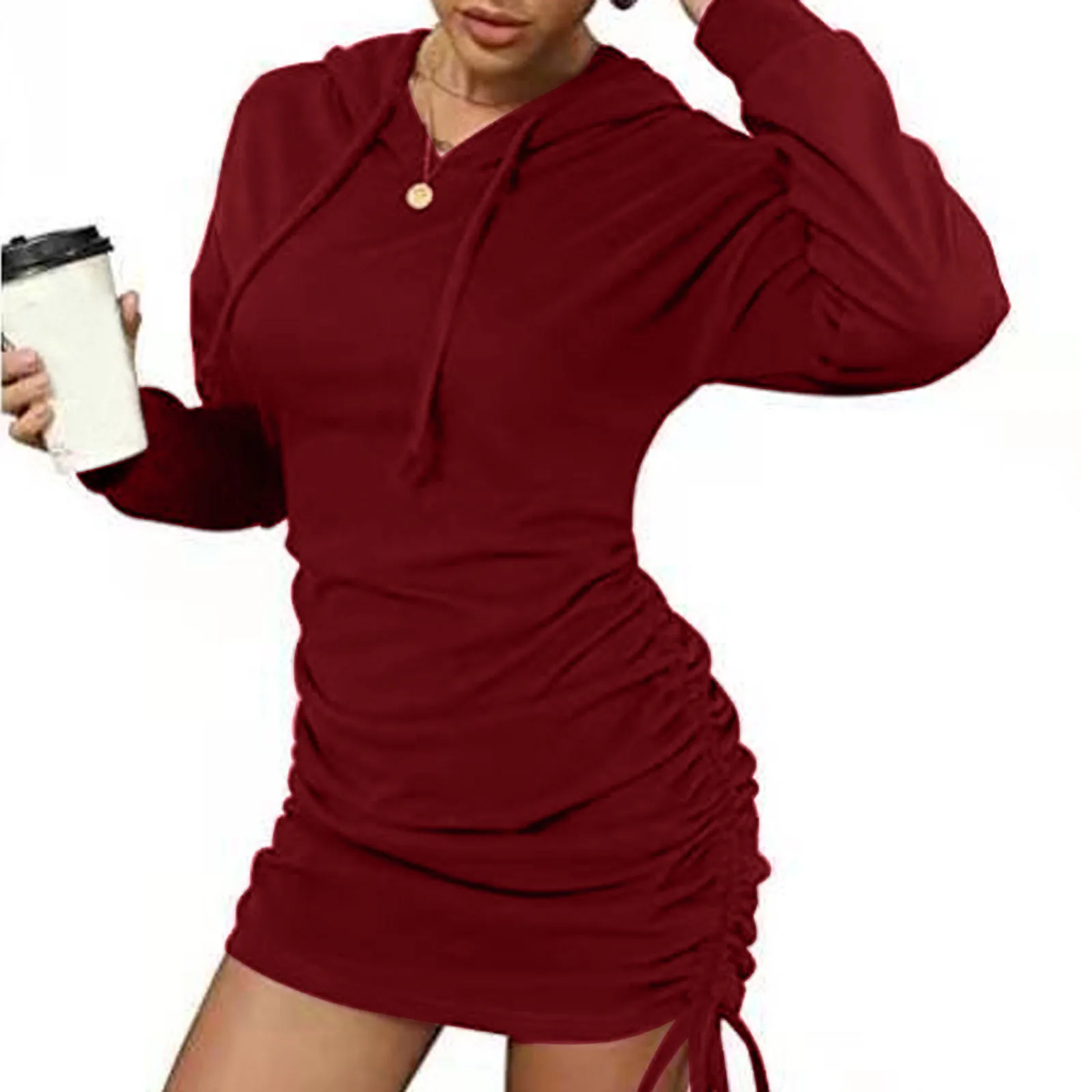 

Осенние платья для женщин 2021 женское облегающее Платье Модный Чистый пуловер с капюшоном и длинным рукавом Повседневное Платье женское Пла...