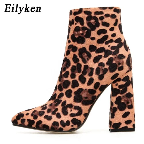 Leopard grain Eilyken/ г. Новые женские ботильоны на молнии Новые Демисезонные ботинки на высоком каблуке с леопардовым принтом женские повседневные полусапожки Размеры 35-42 - Цвет: Leopard grain