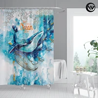 mildew resistant creativity watercolor whale bathroom curtain waterproof wholesale polyester shower curtain eco friendly ocean