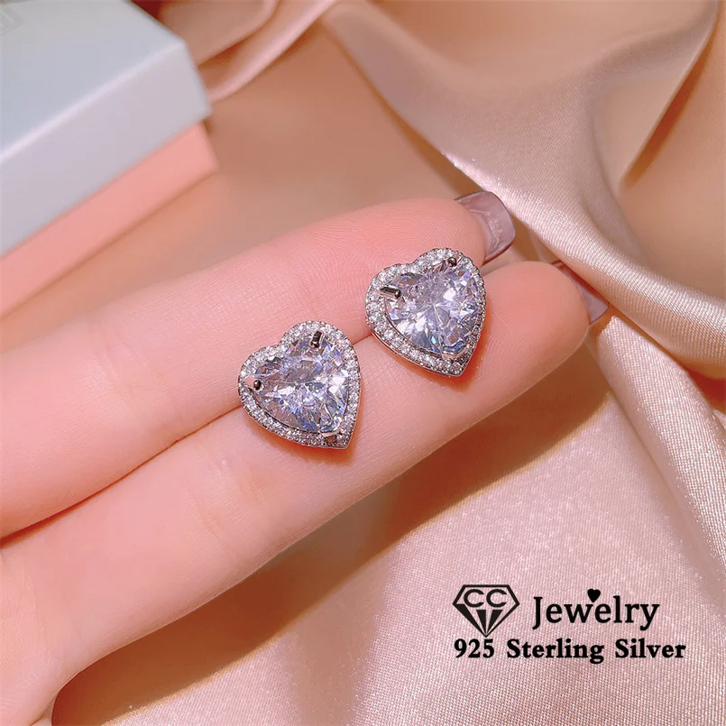 

Серьги-гвоздики CC в форме сердца для женщин, ювелирные изделия из кубического циркония, аксессуары для вечерние ринки и свадьбы, набор сереж...