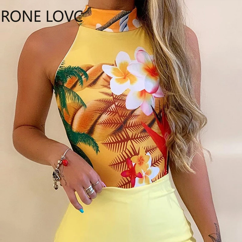 Женский комплект из топа с цветочным принтом и мини-юбки Повседневное платье