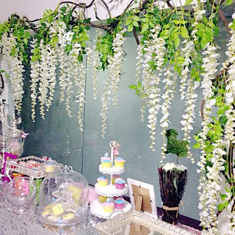 

silk wisteria hanging flower Artificial Flowers Vine Garland Wedding Arch decor Fake Plants Foliage Rattan Trailing Faux Flowers