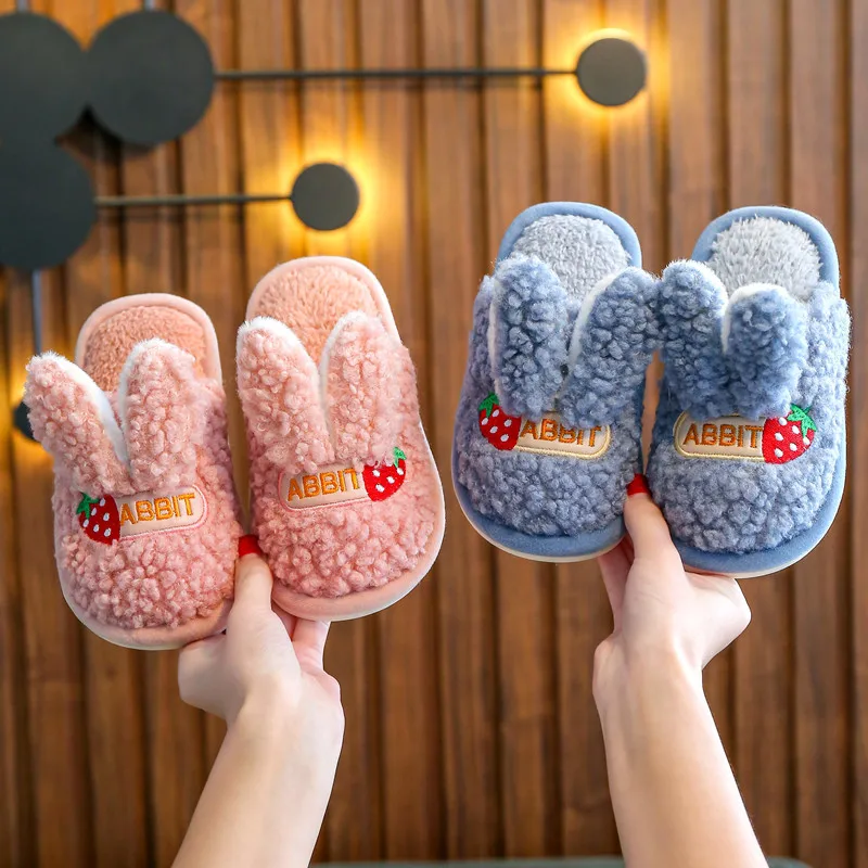 

Children's Cotton Slippers Home Cute Non-slip Warm Slippers In Winter Fluffy Girls Non-slip House Warm Shoes