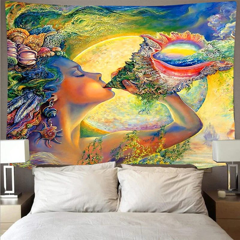 

Nordic цветная юбка для девочки; Стены психоделический гобелен спальня wall art декоративное фоновое полотно для богиня раковины настенный boho Дом...