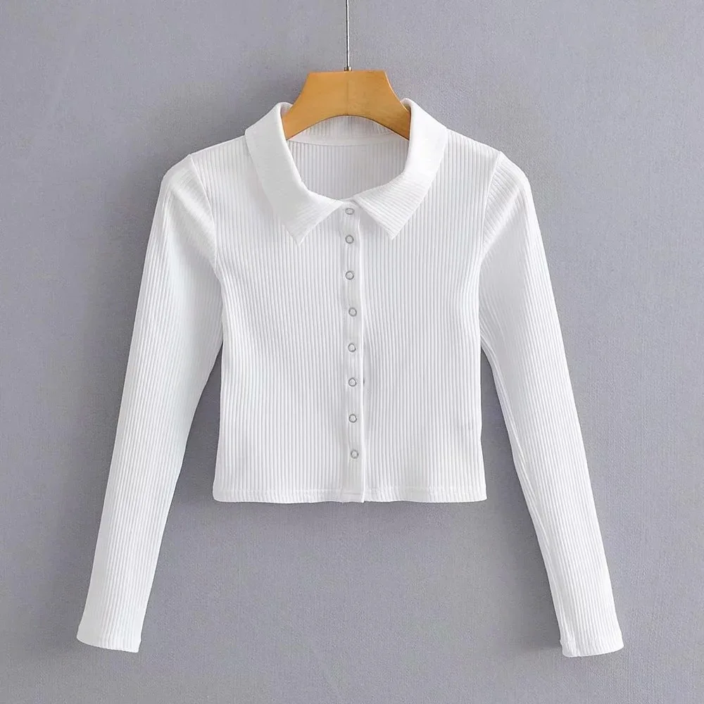 

Spring High Waist Short Cardigan T Shirts 2021 Autumn New Women Tops Coat Single Breasted Long Sleeve Crop Top T-shirt