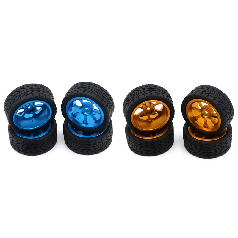 

2set 65mm Metal Wheel Rim + High Grip Rubber Tires Tyres for Wltoys 144001 A959 A959-B 124019 124018 Yellow & Blue