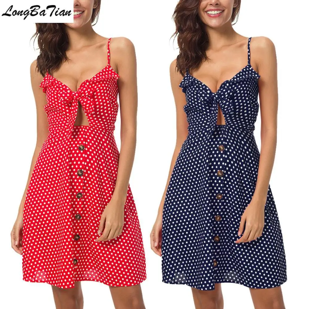 Пляжное платье на бретельках с принтом в горошек пикантные вечерние