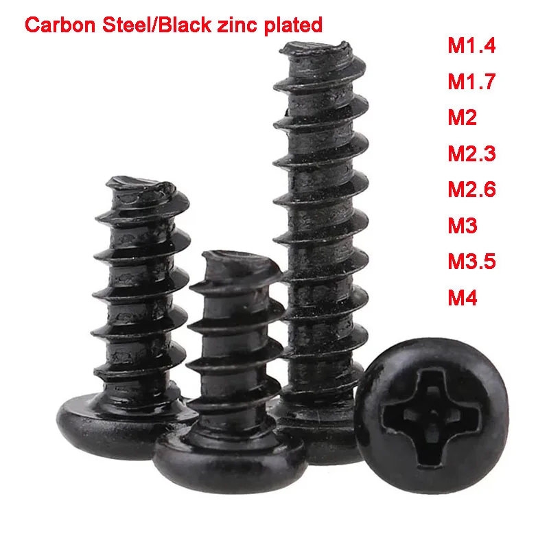 

Black PB Mini Electronic Screw Philips Cross Pan Head Flat Tail Self Tapping Screws M1.4 M1.7 M2 M2.3 M2.6 M3 M3.5 M4