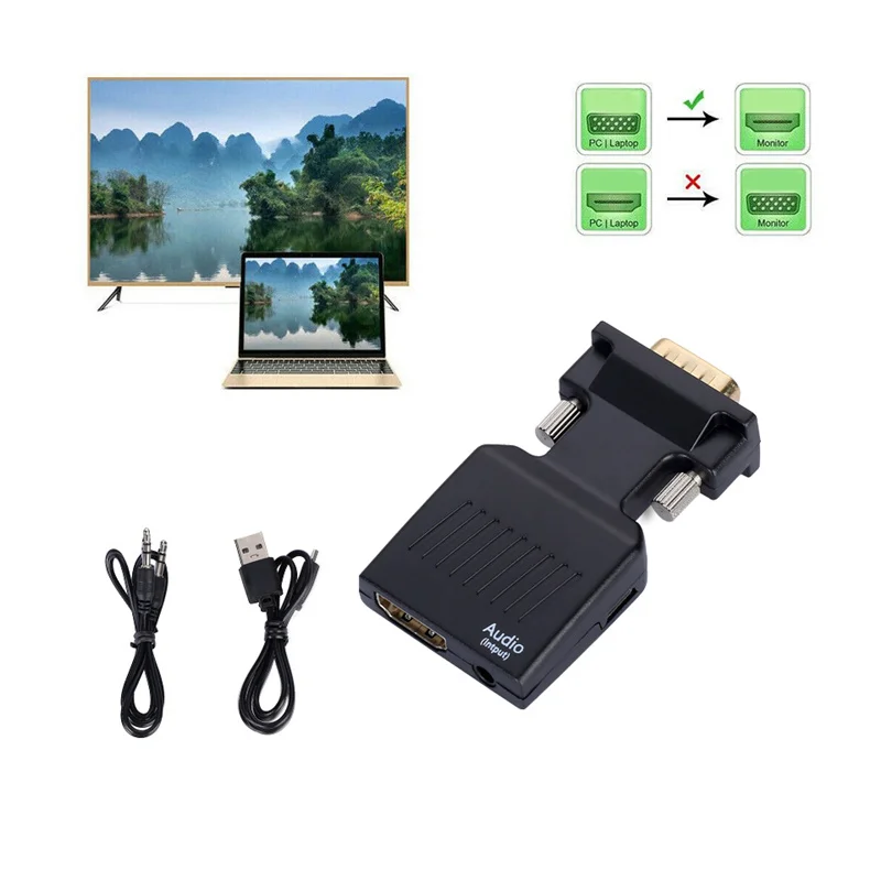 

VGA to HDMI-compatible Converter Adapter HD 1080P VGA Adapter For PC Laptop to HDTV Projector Video Audio HDMI-compatible to VGA