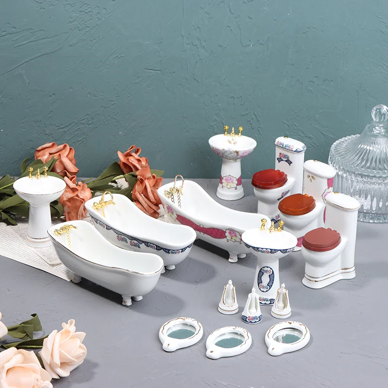 

5pcs Dollhouse Miniature Bathroom Set Model Doll House Bathroom Accessories Doll House Mini Bathroom Set Accessories