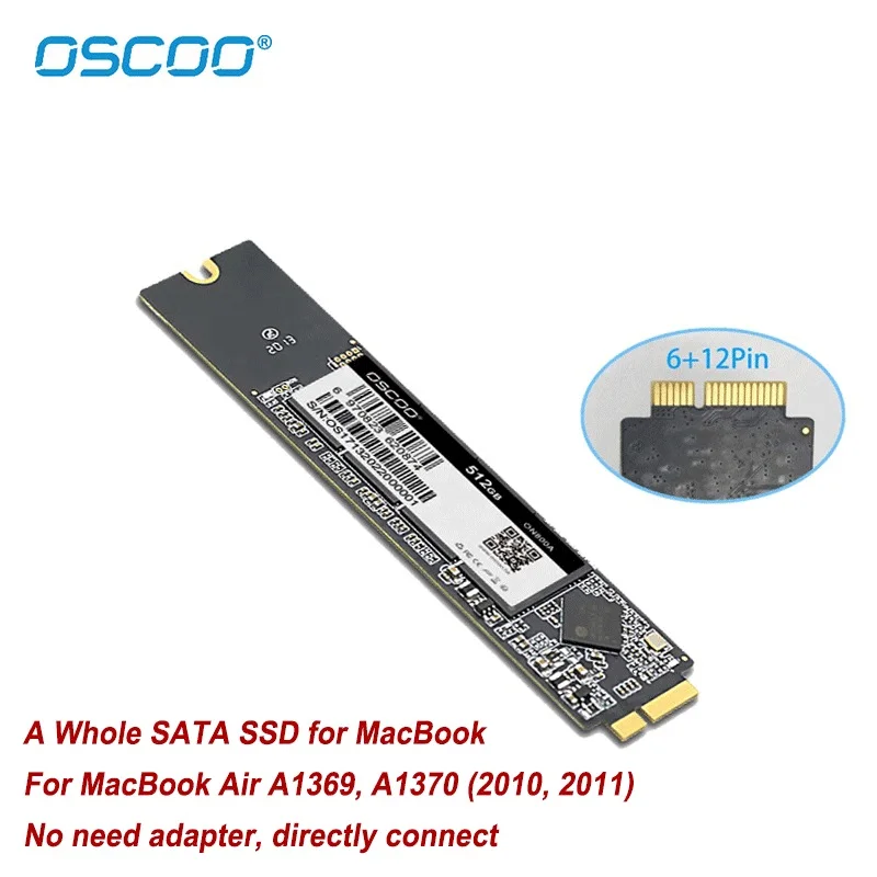 Quality OSCOO 512GB 1TB SSD For MacBook Air 2010 2011 A1369 A1370 TLC Hard Drive Capacity Upgrade