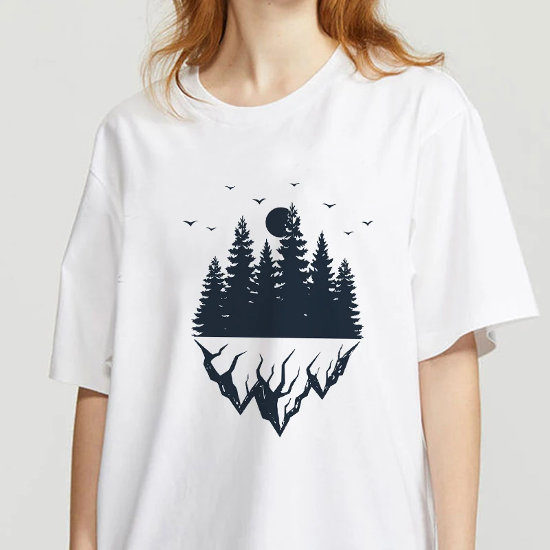 

Harajuku New T shirt Dark Forest Print letter Universe Faith T shirt Women Tshirt O Neck Short Sleeve White Tops