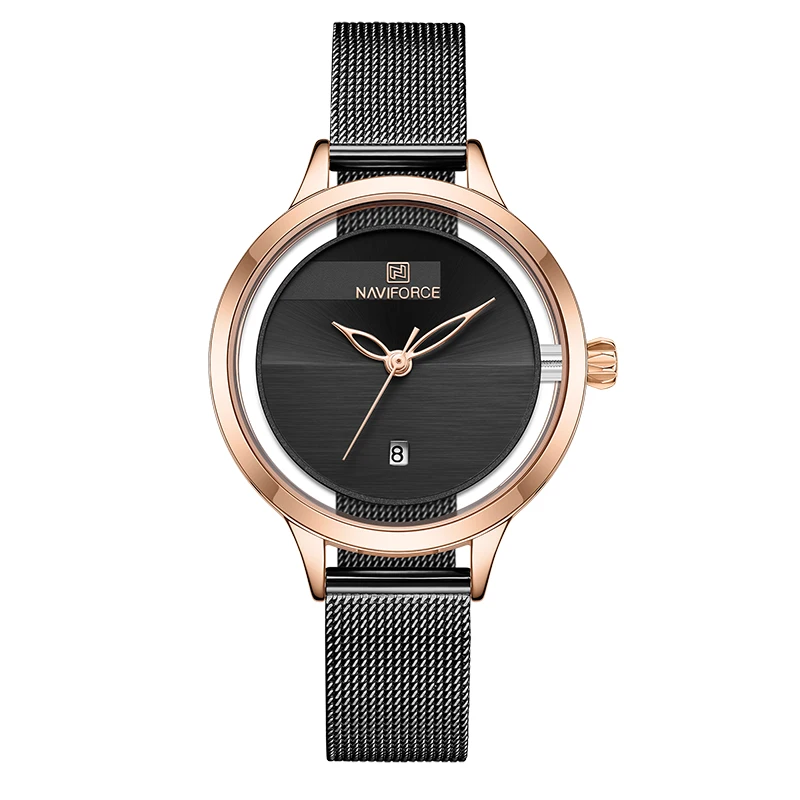 Rose Gold Black NAVIFORCE часы женские водонепроницаемые Модные кварцевые часы женские наручные часы из нержавеющей стали для девочек Relogio Feminino Montre Femme - Цвет: Rose Gold Black