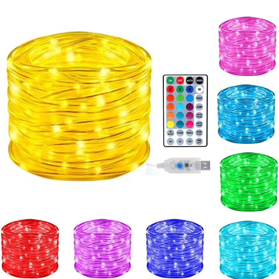 

100/200 RGB LED Rope Tube String Light With Remote Outdoor Christmas Tube Fairy Light Holiday Patio Garland Light