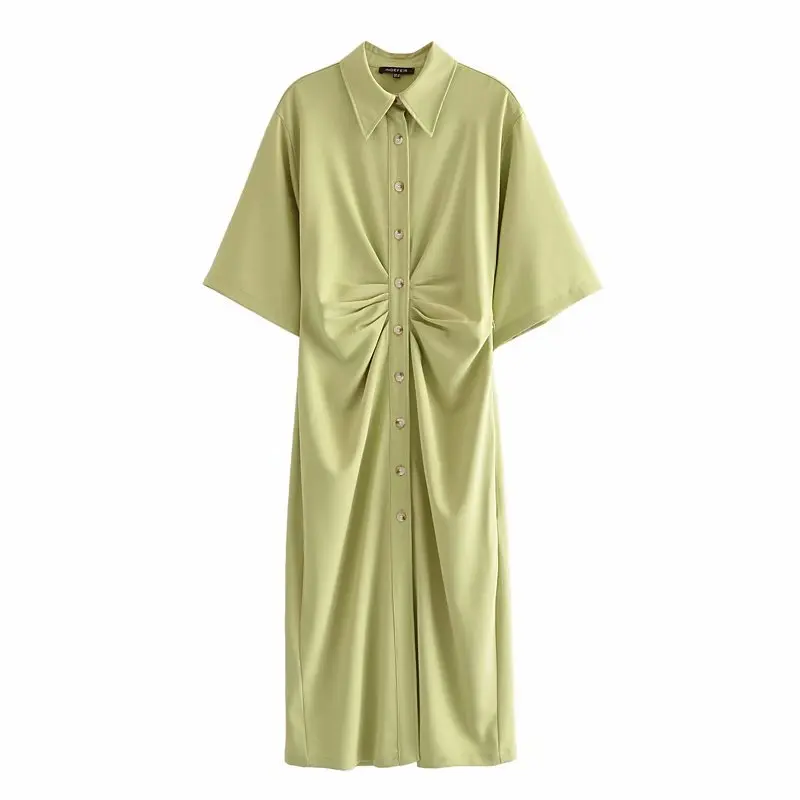 

Summer Dress Women's Clothing 2021 Robe Femme Button-up Draped Shirt Dresses Short Sleeve Y2K Dress For Woman Vestido De Mujer