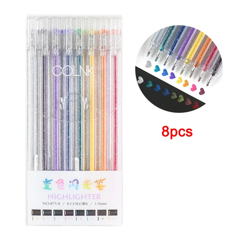 

8pc/set Color-changing Highlighter Neutral Flashing Pen Flash Marker Highlighter Pen Color Change Art Pen