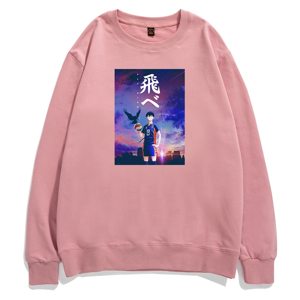 

Funny Haikyuu Karasuno Printed Sweatshirts Men Autumn Cartoon Fly High Graphic Pullovers Japanese volleyball Anime Male Clothes