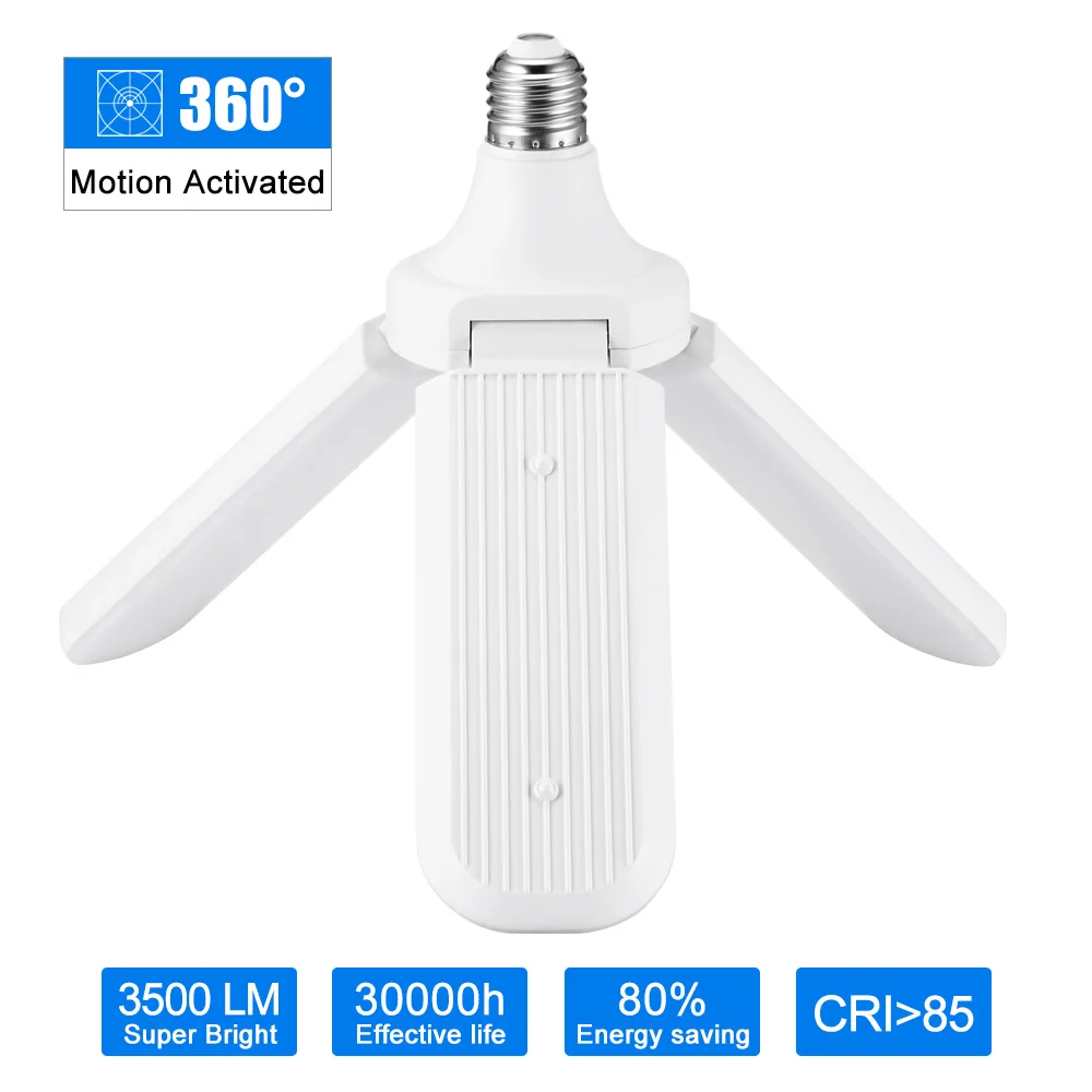 Движения Сенсор E27 светодиодный лампы лопасти вентилятора складной светильник