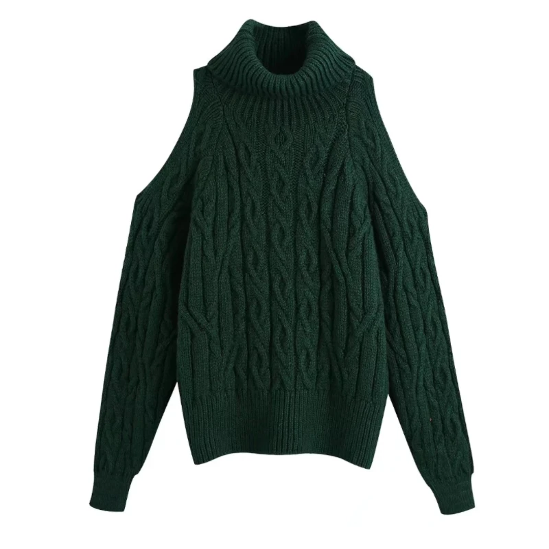 

Women Opening Design Crochet Knitted Turtleneck Sweater Female Long Sleeve Pullover Casual Lady Loose Tops SW1551