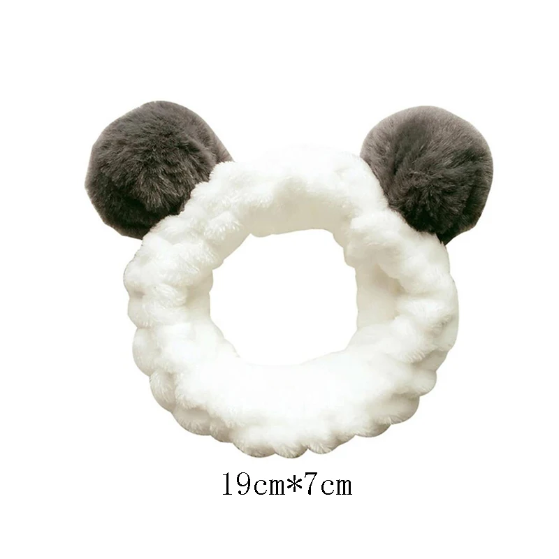 

Cute Panda Ear Coral Fleece Headband Women Makeup Shower Hairband Elastic Hair Bands for Girls Washing Face Spa Turban Winter