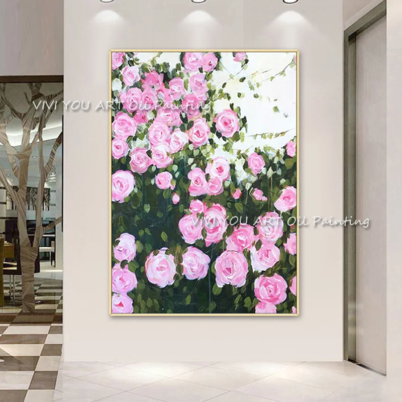 

100% Hand Painted Abstract Pink Flower Oil Painting On Canvas Wall Art Wall Adornment Pictures Painting For Live Room Home Decor