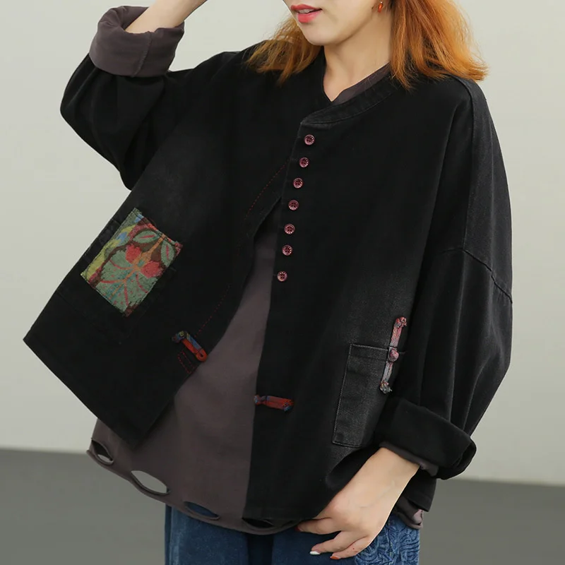 Женская джинсовая куртка в стиле Харадзюку синяя Повседневная Свободная из