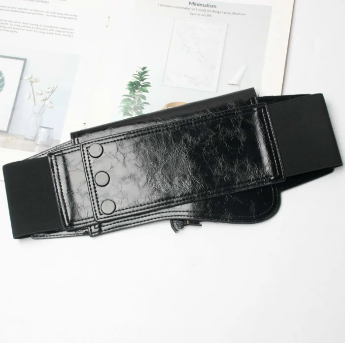 Designer Brand Waistband Women's Elastic Wide Belt  Female PU Leather Black Cincher Waistbands wide Belts for Lady Dress