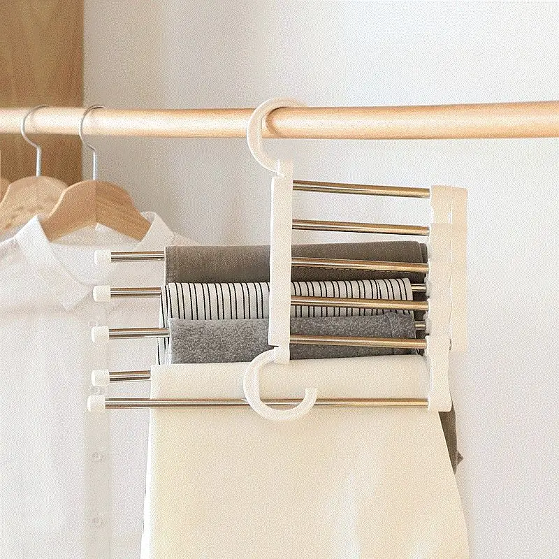 Pants Rack 5 in 1 Pant Storage Stainless Steel Clothes Hanger Multi-functional Wardrobe Magic Clothing Scarf | Дом и сад