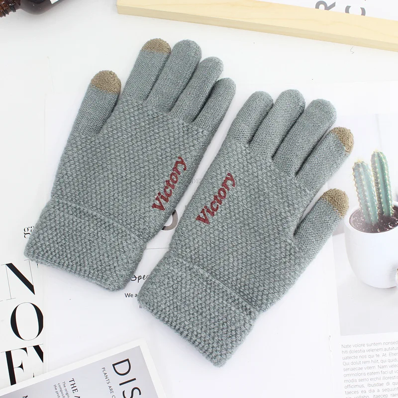 

Men Thicken Knitted Gloves For Phone Screen Male Winter Autumn Warm Wool Cashmere Solid Gloves Men Mitten Business Gloves