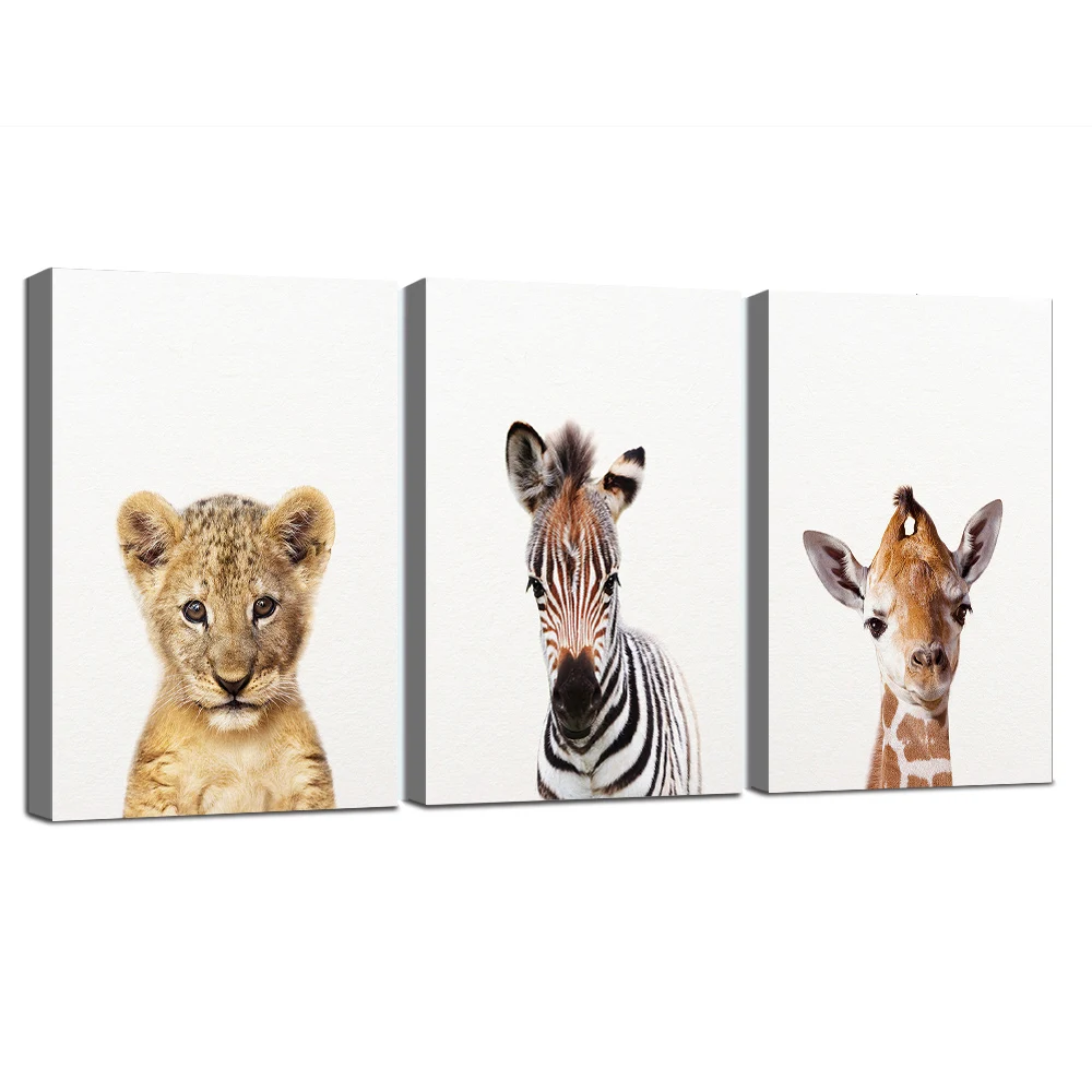 Картина на холсте животное настенное искусство Лев жираф постер с зеброй и принт