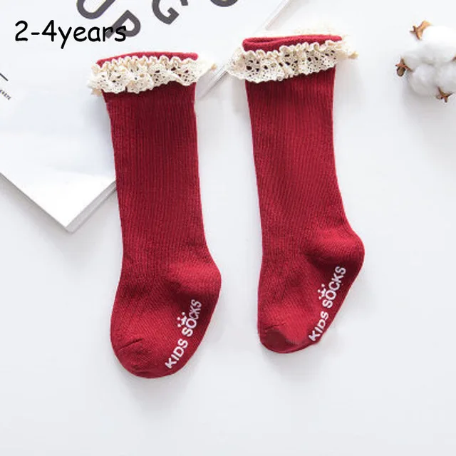 lace red4 От 2 до 4 лет летние сетчатые хлопчатобумажные носки для маленьких девочек, длинные носки с бантом Детские хлопковые смешанные Гольфы зимние носки для девочек - Цвет: lace red4