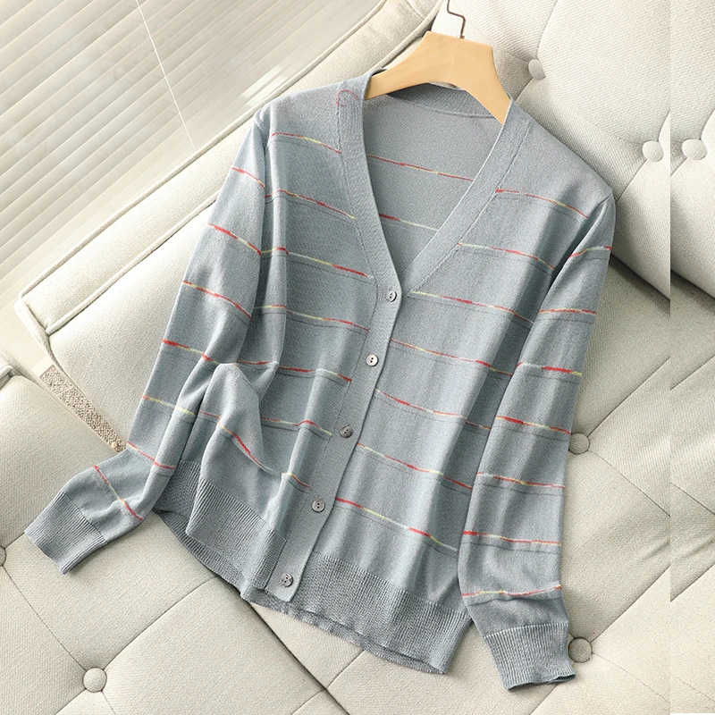 Женский трикотажный кардиган GIGOGOU черный/серый/розовый Повседневный с длинным