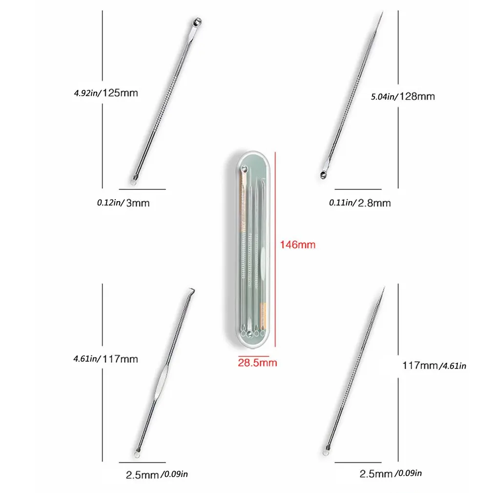 

Hot Sale 4Pcs/Set Stainless Steel Blackhead Remover Needles Acne Blemish Pimple Remover Tool Spoon Face Skin Care Beauty Tools