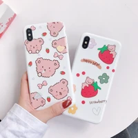 korean cartoon simple strawberry bear glossy phone case for iphone 11 pro max xr x xs max case for coque iphone 7 8 6 plus cases