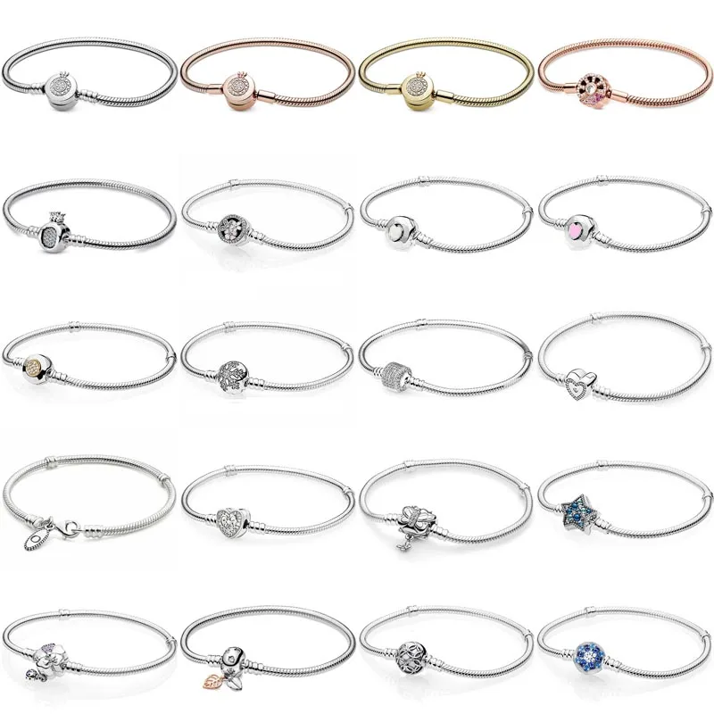 

Sparkling Crown O Poetic Blooms Wonderful Heart Clasp Snake Chain Bracelet Fit Fashion 925 Sterling Silver Charm DIY Jewelry