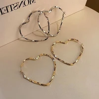 cute metal big diamond hoop earrings gift luxury jewelry new fashion gold plated hollow heart shaped earrings for women