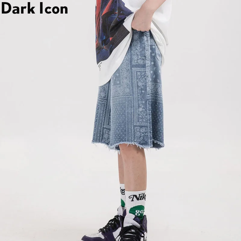

Dark Icon Bandana Denim Shorts Women 2020 Summer Straight Unlock Hemline Women's Shorts
