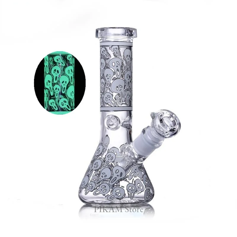 

8" High Quality Hookahh Bottle Bowl Vase Glow In The Dark Scary Skull Glass Oil Lamp For Home Decor Friend Gifts Free Shipping