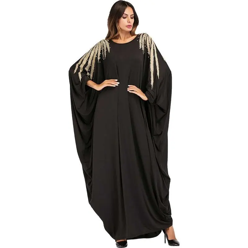 Женское платье-кафтан с бусинами, украшенное бисером, с круглым вырезом и рукавом летучая мышь, свободное Макси-Платье, 2020