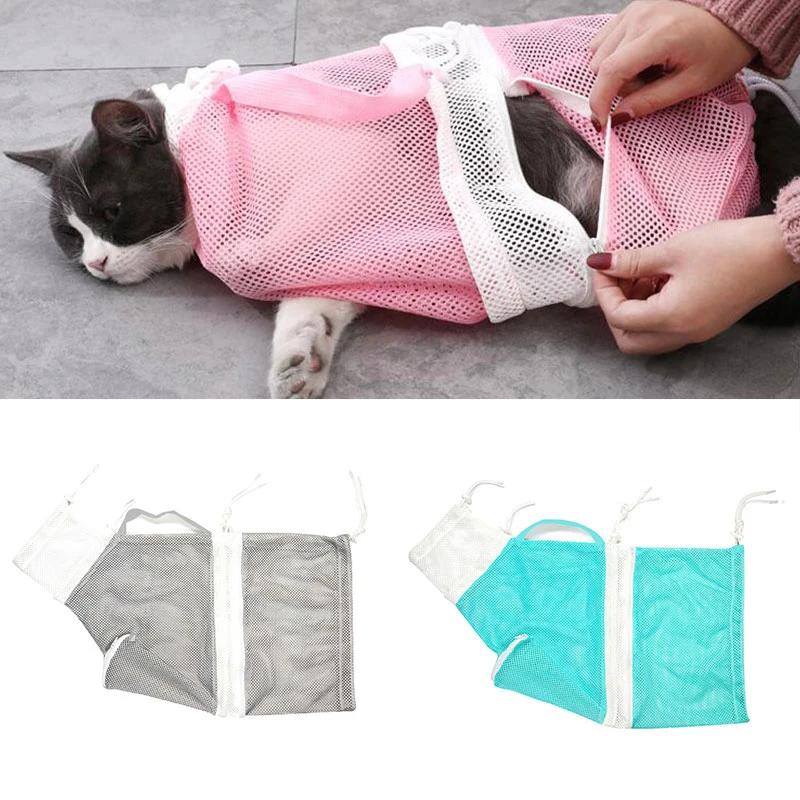 

Comfortable Mesh Cat Grooming Bathing Bag Adjustable Cat Washing Bag For Pet Nail Trimming Injecting Anti Scratch Bite Restraint