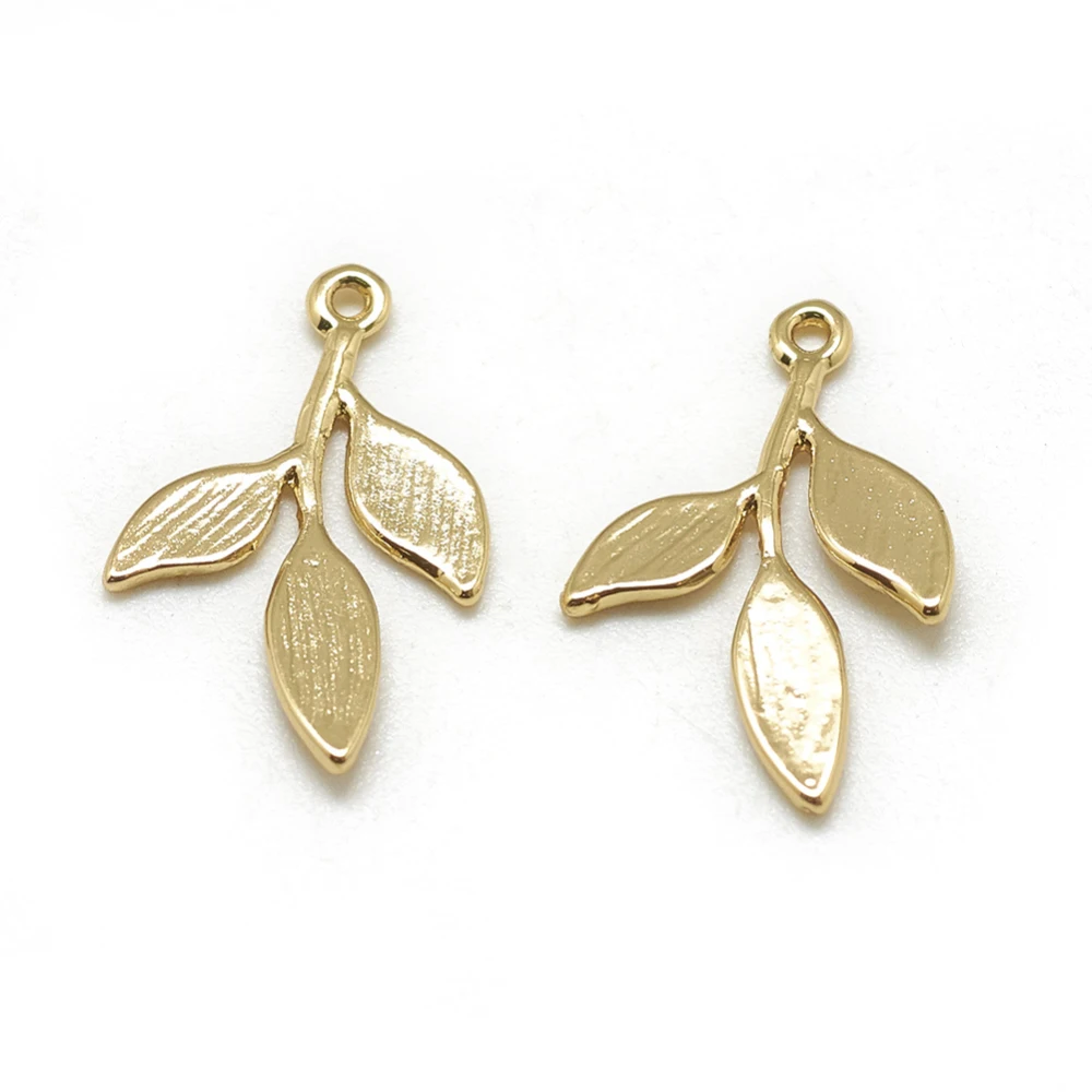 

5 pc Brass Charms Leaf Real 18K Gold Plated 15x10x1mm Hole: 0.5mm